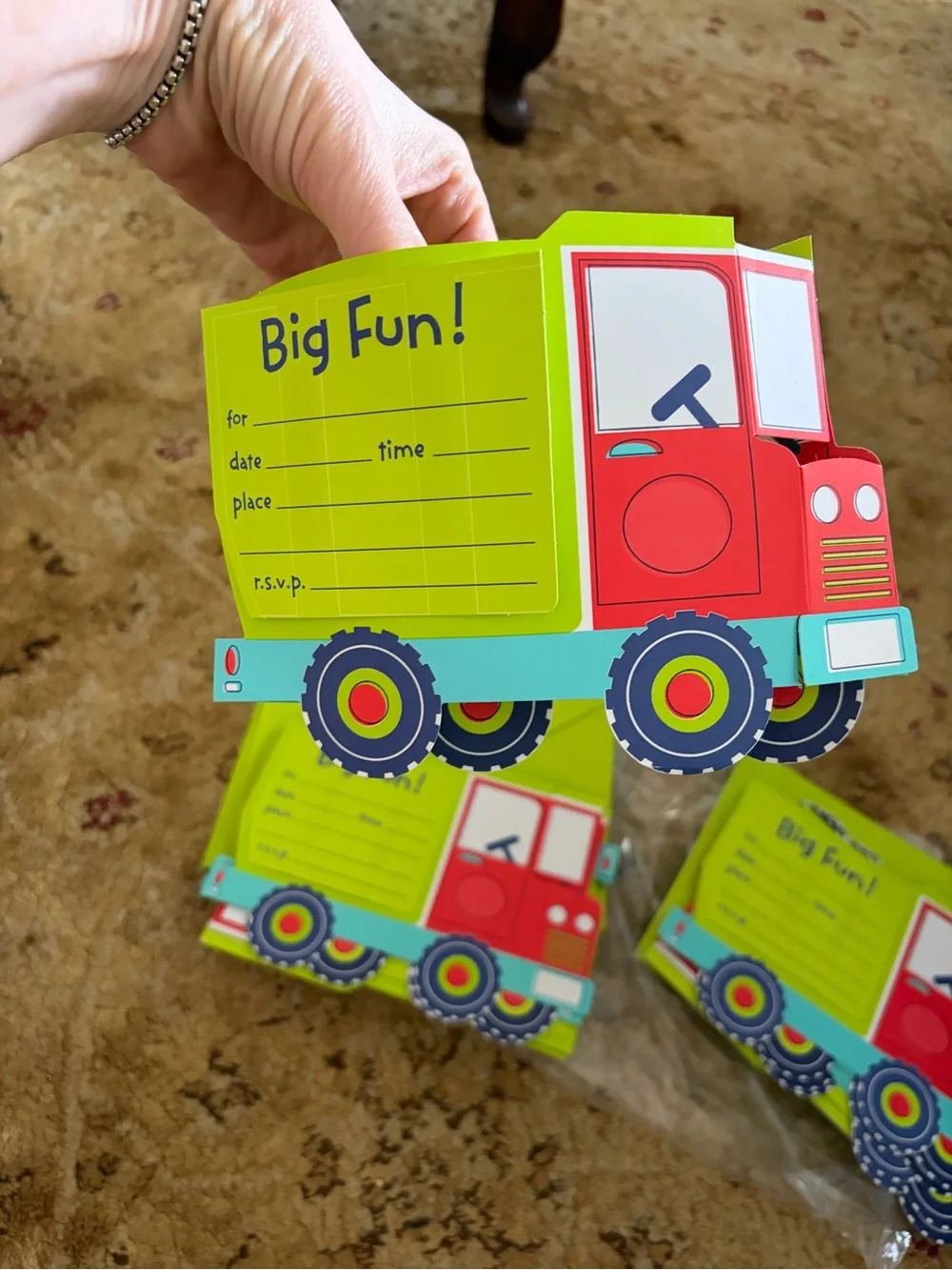 16 NEW Big Fun Truck Party 3D Invitations & envelopes birthday party festive